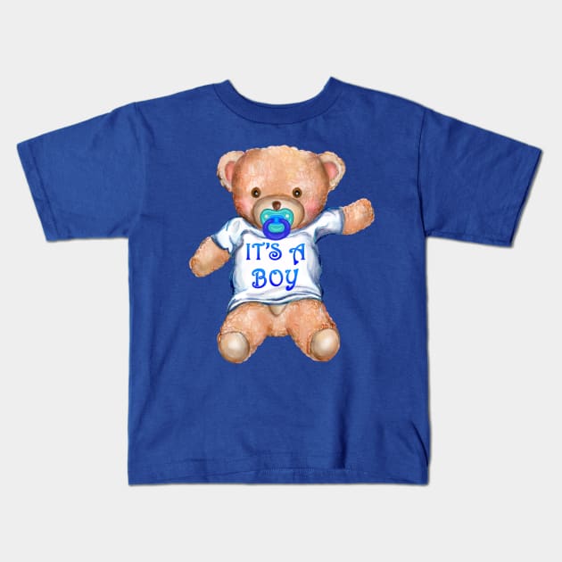 It's A Boy Teddy Bear with Pacifier Kids T-Shirt by Art by Deborah Camp